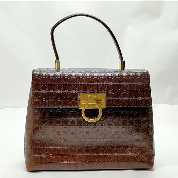 Salvatore Ferragamo Handbags - Salvatore Ferragamo Brown Satchel with Gold Accents